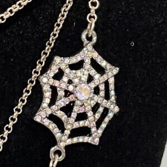 Betsey Johnson Layered Necklace Spider Web Rose Rhinestone - Picture 3 of 11